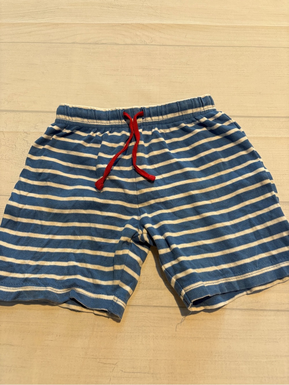 Toby Tiger Blue and White Striped Kids Shorts with Red Drawstring